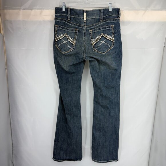 Ariat Women 31L REAL Boot Cut Jeans Mid Rise Stretch Whipstitch Whisker Faded - Picture 3 of 10
